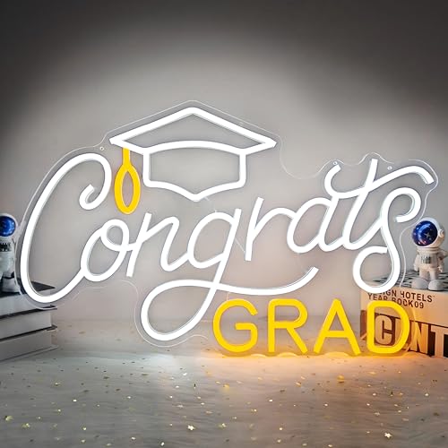 Image of Larger Congrats Grad Neon Signs for Wall Decor Large Neon Lights for Bedroom Adjustable Graduation Led Signs Class of 2025 Party Graduation Gift for Room Dorm Backdrop Decor,20.47 * 13 Inch