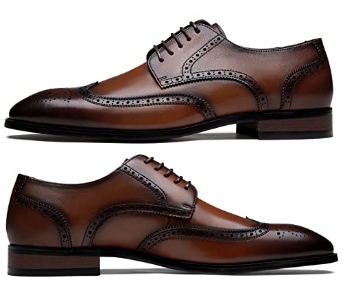 Image of Jousen Men's Dress Shoes Leather Classic Formal Mens Oxfords Retro Derby Oxford