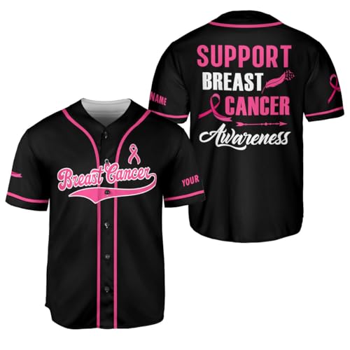 Personalized Breast Cancer Jersey, Pink Ribbon Awareness Soccer Shirt Baseball Breast Cancer Survivor Pride Jersey (US, Alpha, Small, 5X-Large, Regular, Regular, Style 2)