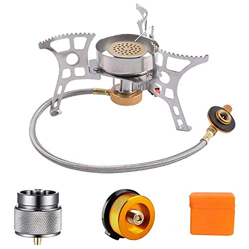 DFDJGOO Estufa de camping portátil con encendido piezoeléctrico, 2 tipos de estufa de propano, estufa plegable de núcleo de cobre