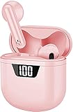 Audífonos Inalámbricos, Uplayteck Auriculares Bluetooth 5.0 para Deportivos, Compartimento de Carga para Pantalla LED, 20H Tiempo de Juego HiFi Calidad De Sonido, Toque Inteligente Auriculares Rosados