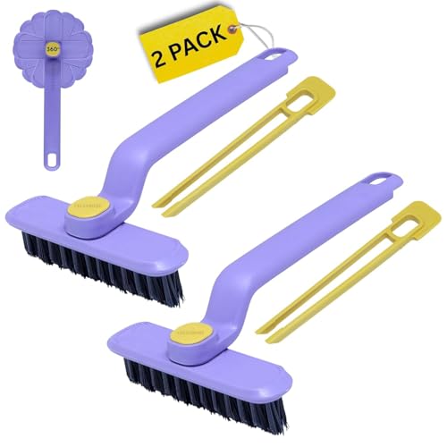 Image of 2 Pc Multi-Function Bathroom Cleaning Rotating Brush Set, 360 Rotating Scrubber, Powerful Tile & Floor Cleaning Brush, Toilet Sink Tub Scrubber, Ergonomic Handle, Water Resistant Home Cleaning Tool