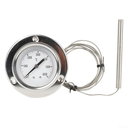 Zilimontt Termómetro de horno con sonda de acero inoxidable de 100 mm y cable de 1,5 m, rango de 0-600 °C, precisión ± 10 °C, indicador de esfera de acero duradero para cocina, hornear,