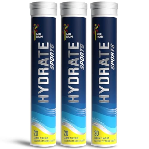 Amazon Mr Run Electrolyte Tablets - Rehydration Drink with Electrolytes - Energy, Post Workout Recovery - Rapid Hydration Mineral Salts for Running, Cycling, Gym, Sugar Free (60 Tablets, 3 tubs) - Lemon Flavour #ad