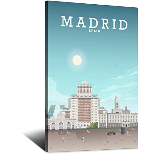 shgwehh Targa in metallo Spagna Madrid Plaza of Spain Vintage Travel Tin Sign decorazione rustica grotta caffetteria bar camera da letto casa decorazione da parete in latta 20 x 30 cm