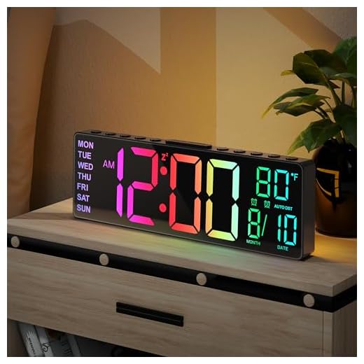 JALL 10.5'' Digital Large Alarm Clock with 8-in-1 RGB Colors, Date, Month, Temperature LED Display, Auto DST, Modern Decor Design for Desk, Wall, Living Room, Bedroom, Gift, Yougster and Elderly