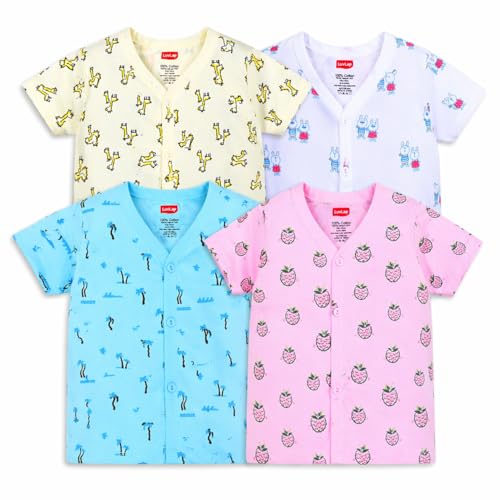 Image of LuvLap Baby Girls Regular Fit 100% Cotton Half Sleeves Girls Jhabla Shirt Pack of 4