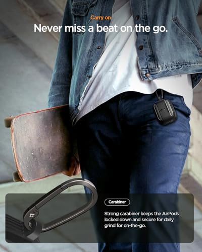 Image of Spigen AirPods Pro 3 Cover Case, Carabiner Included, [Shock Proof] [Light & Compact], Rugged Armor - Matte Black