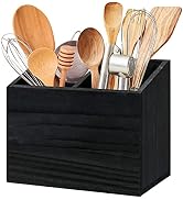 Y&ME YM Utensil Holder for Kitchen Counter, Wood Utensil Organizer with 2 Compartments, Utensil C...