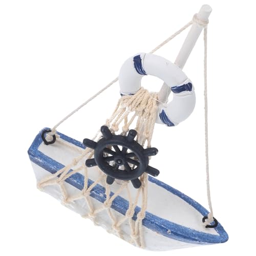 Artibetter Barco Mediterráneo de Madera Artesanal 18 Cm, Modelo Decorativo Pequeño de Estilo Mediterráneo para Decoración de Interiores, Artesanía Náutica para Hogar y Oficina