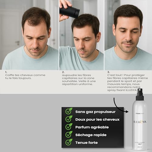ILLUSYA Fibres capillaires densifiantes – Densificateur de cheveux – Effet densité naturel – Pour cheveux fins et clairsemés - brun fonce - 25g – vue 8
