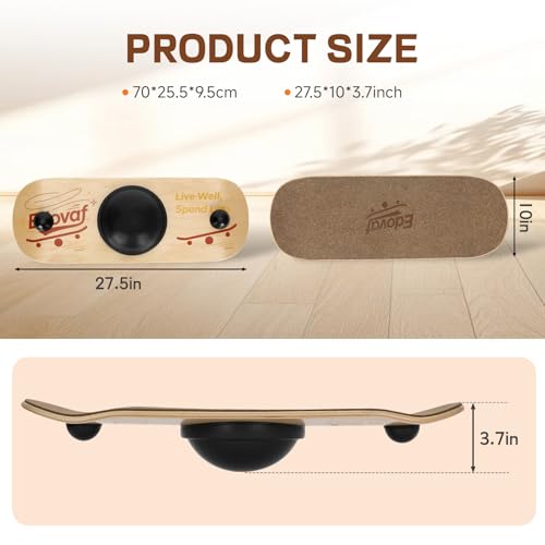 Edovaf Balance Board- Gift for Adults & Kids,Wood Wobble Balance Trainer Board,Premium Slip-Resistant Surface Portable Fitness Equipment,Suitable for Core Workout, Standing Desk Exercise, Home Gym, Yoga — view 2