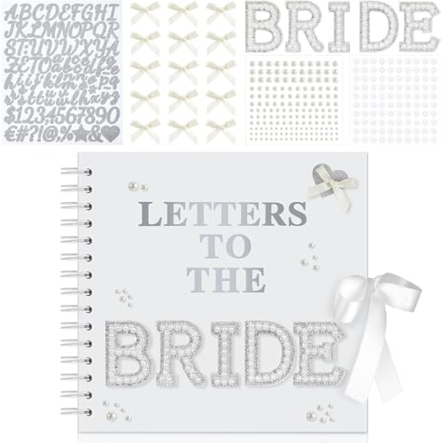 Image of HASTHIP 8 Inch DIY Wedding Memory Book Photo Album Kit, Bridal Shower Guest Book Scrapbook with 20 Blank Pages, Alphabet Stickers Ribbon Closure & Decorative Accessories for Bride Wedding Keepsakes