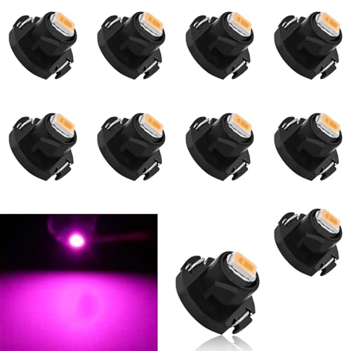 SamWinGear 10PCS T4.2 LED Bulb Car Interior Lights, T4 Bulbs Dash Light 12V IP65 3030 SMD Chip Instrument Desk Lamp Indicator Light, 0.39Inch x 0.27Inch Energy-saving Led Panel A/C Car Lantern（Pink）