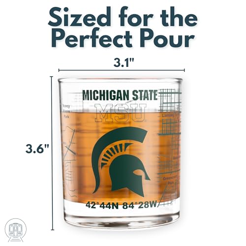 Image of Greenline Goods - Michigan State University Spartans College Whiskey Glasses (Set of 2), 10 oz - Full-Color Logo + Campus Map