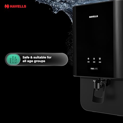 Image of Havells FAB Lite Water Purifier, UV + UF Purification, Vital Magnesium Enriched, 4-stages, 7L Storage, Ideal for Borewell, Tanker & Municipal Water, Significant water savings, BIS Approved, Black
