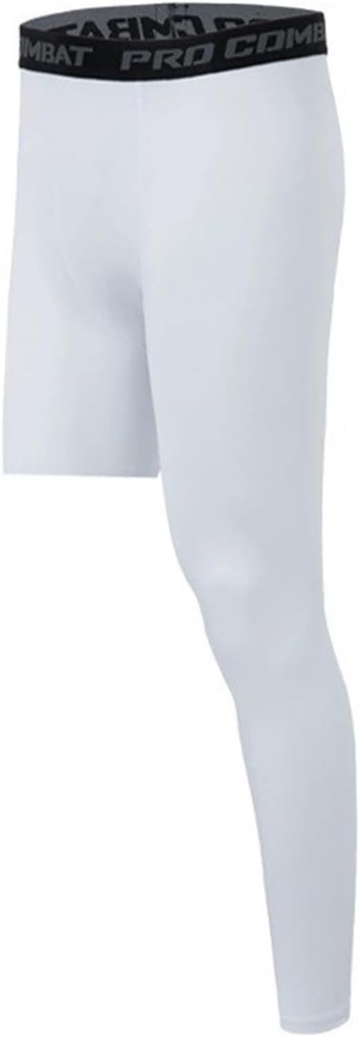 Mens Compression Single Legging Tights Men's 1/2 one Leg Single Running Leggings Full Length Tight for Basketball Long Pant Workout Breathable Base Layer Sports Pants Underwear Gym Trousers