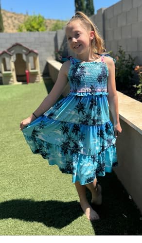 Kids4ever Girls Spaghetti Strap Dress 6-12Y Kids Sleeveless Cami Dresses Summer Beach Smocked Tiered Sundress with Pockets4