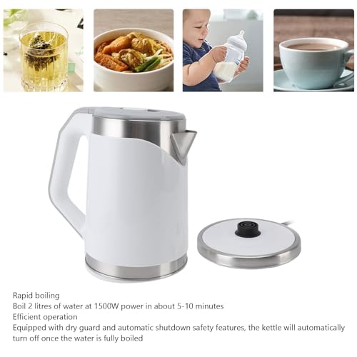 Tetera eléctrica de acero inoxidable 1500W 2L blanca miniatura 7