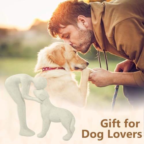 Kityemo Beige Keramik-Skulptur Mann und Hund – Hundestatue als Gedenkgeschenk für Haustiere,Dekoration für Büro, Wohnzimmer, Schlafzimmer, Zuhause, Tierfigur zur Erinnerung