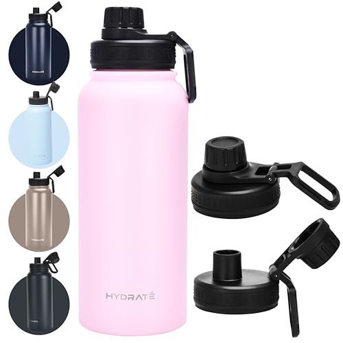 Hydrate Water Bottle Insulated - Stainless Steel 34oz Water Bottles - Large 1L Reusable Flask with Leak-Proof Design and Convenient Handle - Double Vacuum Insulated Water Bottle 34 oz