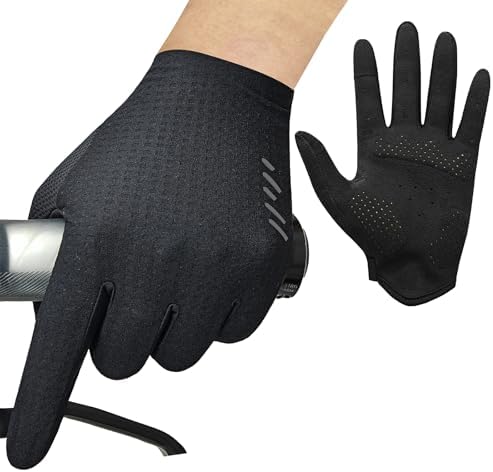 VXW Bike Gloves for Men Women Cycling - Full Finger with Reflective Strips &Anti-Slip Shock-Absorbing Pad for Bicycle/Mountain Bike/Workout/MTB/Gym (Black, Small)