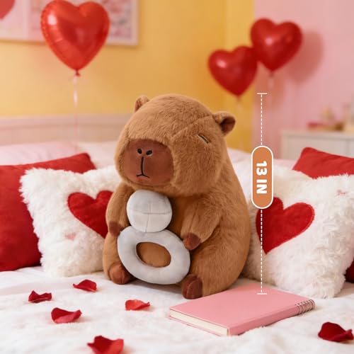Image of Valentines Stuffed Animal - Cute Capybara Plush with Diamond - 13-inch Kawaii Capybara Stuffed Animal Pillow Soft Stuffed Plushies Toy for Romantic Sweet Gifts for Her