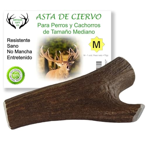 ARTISAN GIFT CO Asta de Ciervo para Perros, Mordedores 100% Naturales - Peso Unidad 75 gr. + (M - 1 und.)