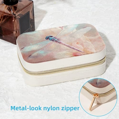 Boîte à bijoux voyage libellule rose pour bagues et colliers