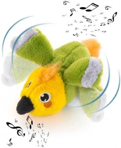 PetTec - Plush Toy Papagei Katzenspielzeug interaktiv zur Selbstbeschäftigung - Plüschtier Katze beweglich & mit USB-C aufladbar inkl. Katzenminze - Weckt Jagdinstinkt mit Piepton