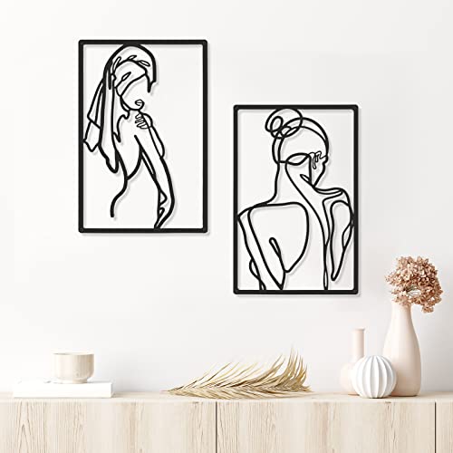 Mixweer 2 Pcs Black Wall Decor Modern Wall Decor Minimalist Wall Art Metal Wall Art Abstract Female Single Line Art Hanging Bedroom Decor Wall Sculptures Accents For Living Room (Vivid Style) #TOP4