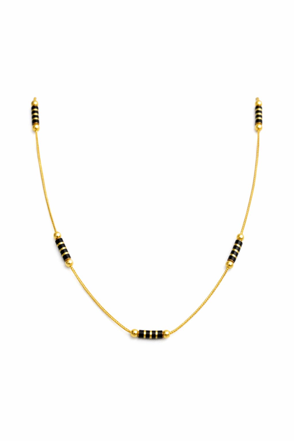 Gold Plated Mangalsutra with Black Beads, Traditional Dual Chain Design, 55 cm Length, Lightweight 8g, Lobster Clasp Closure-image-25