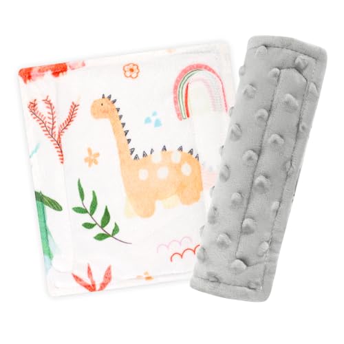 Baby Car Seat Strap Pads, Car Seat Strap Shoulder Covers for Baby Infant Toddler, Double-Sided Car Seat Belt Covers for Stroller/Pushchair/Baby Swing, Soft Flannel, Dinosaur