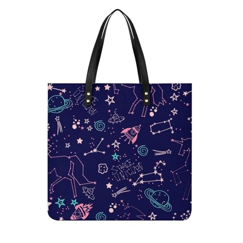Tote bag licorne planètes grand sac à bandoulière femme 39x39cm