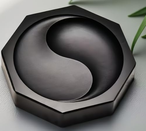Gamire 硯 八角 太極の形 硯石 中国風 原石 インクストーン 墨池 伝統工芸 文房四宝 書写 習字 書道用具 書法に適な文房具 置物 初心者 子供 学童 大人 書道教室 書道愛好者用 贈り物 プレゼント記念品 (硯)