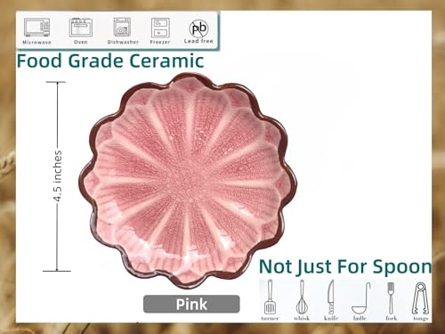 Image of Ceramic Spoon Rest for Stove Top, Flower Cute Spoon Rest for Kitchen Counter, Cooking Spoon Holder for Kitchen Counter, Utensil Rest Spatula Rest Ladle Holder Tong Rest, 1 PC (Cracks Deco, Pink)