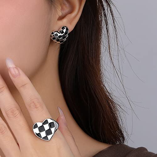 YCTTKDD Orecchini da Donna Orecchini a Bottone in Argento Sterling con Mosaico a Cuore Nero per Donna Nuovi Gioielli insoliti con Orecchini in Oro
