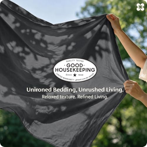Image of Bedsure 100% Washed Cotton Duvet Cover Cal King - Charcoal Minimalist Bedding Set Linen Like - PureWoven Plain Simple & Soft Comforter Cover for All Seasons (Charcoal, California King, 104 inchx98 inch)