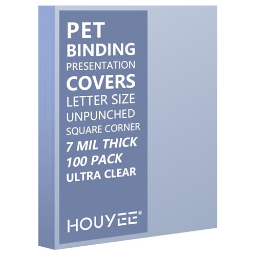 HOUYEE 100 Pack Ultra Clear Binding Presentation Covers, Clear Report Covers, Polythylene Terephthalate,7 Mil,8-1/2 x 11 Inches, Letter Size