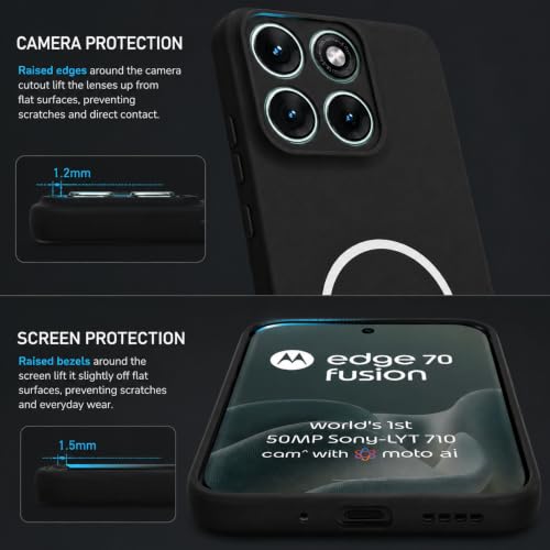 Image of SBMS Silicone Back Cover Case for Motorola Edge 70 Fusion 5G | Soft Micro-Fibre Lining Inside | Magsafe Print On Back Side Camera Protection Bump | Shockproof Case Moto Edge 70 Fusion (Black)