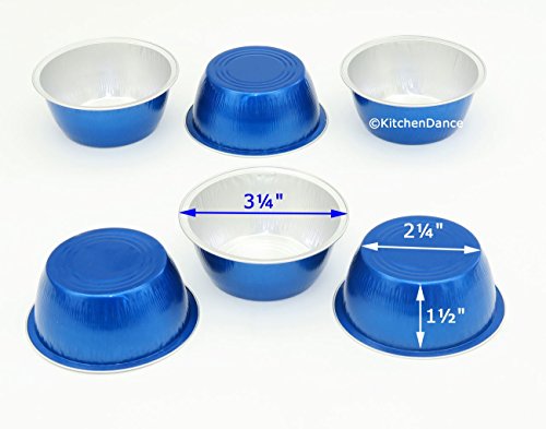 Kitchendance Disposable Aluminum 4 Oz. Ramekins- Color & Lid Options Pack Of 100 (With Stackable Lid, Blue) #TOP2