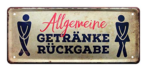 Blechschild Getränkerückgabe - Toilettenschild Gästetoilette Hinweisschild Schild Toilette WC Klo Restaurant Bar Club Disco Hotel Pension - Türschild mit Piktogramm - inkl. Befestigungs-Set - 28x12cm