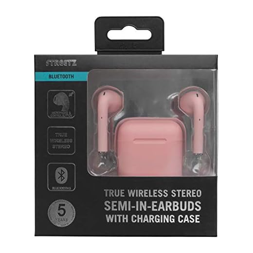 Äkta trådlösa hörlurar från Streetz med Bluetooth 5.0, auto-anslutning, förbättrad bas, inbyggd mikrofon för samtal och beröringssensorer för pausning och hoppningsspår för iPhone, Samsung & Android in ear Rosa