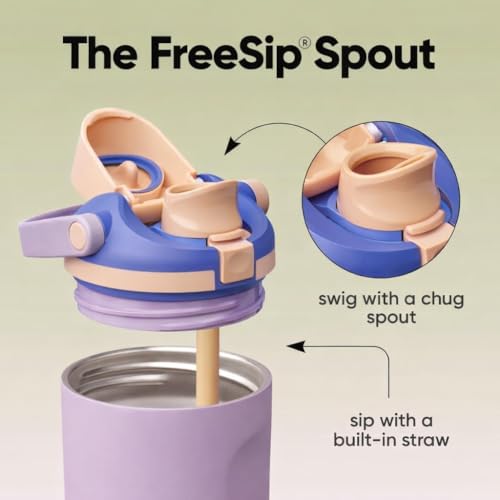 Image of FreeSip Gym Water Bottle 30oz - Leak Proof Lock Lid, Matte Metallic Finish, Carry Handle, Durable Stainless Steel, Perfect for Workout & Sports (Dark Lavender, 900 ML)
