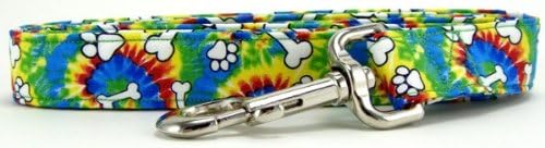 Rainbow Tie Dye Bones & Paws Dog Leash for Walking, Running and Training X-Small.