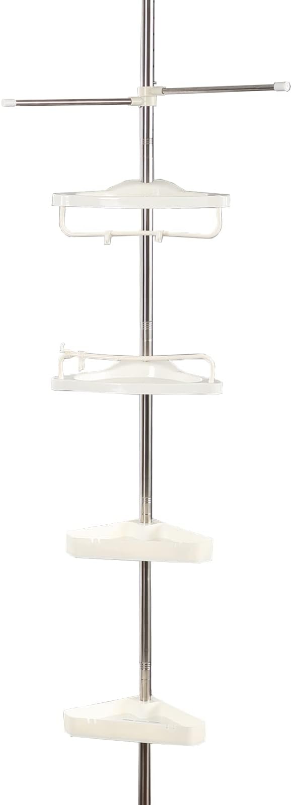 Rustproof Corner Shower Caddy, 4-Tier Adjustable Shelves Shower Storage Organizer, Bathroom Bathtub Corner Shelf with Free Standing Tension Pole for Shampoo Accessories, 64 to 120 Inch, White