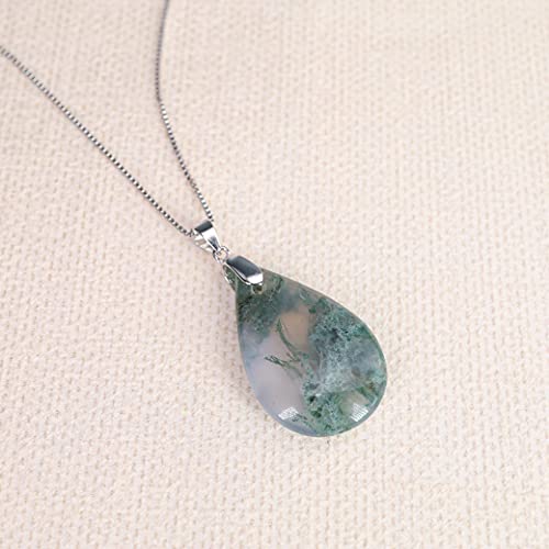 Coai 925 Sterling Silver Teardrop Moss Aagte Necklace For Women #TOP4