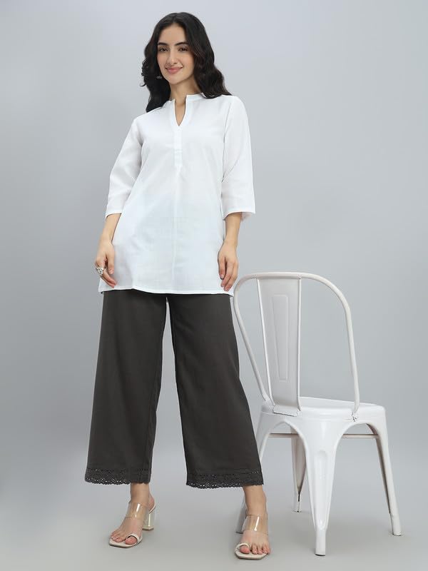 Image of GO COLORS Soft Linen Wide Pant Full Length for Women| Breathable, Mid Rise