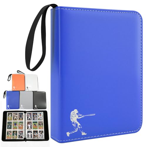 PU Leather Baseball Card Binder 900/400 Pockets, Card Holder Album with 50 Removable Sleeves, Double Sided Pockets Sports Trading Card for Collectors Boys and Girls Gift (Blue, Large)