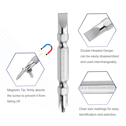 Miniatura 4 de Generic 4 Puntas Magnéticas De Doble Extremo De 6 Mm Ph2 Sl6 2.56 Pulgadas 65 Mm, Vástago Hexagonal Cr-V Phillips Ranurado Plano Para Destornillador Eléctrico, Herramienta De Taladro De Impacto